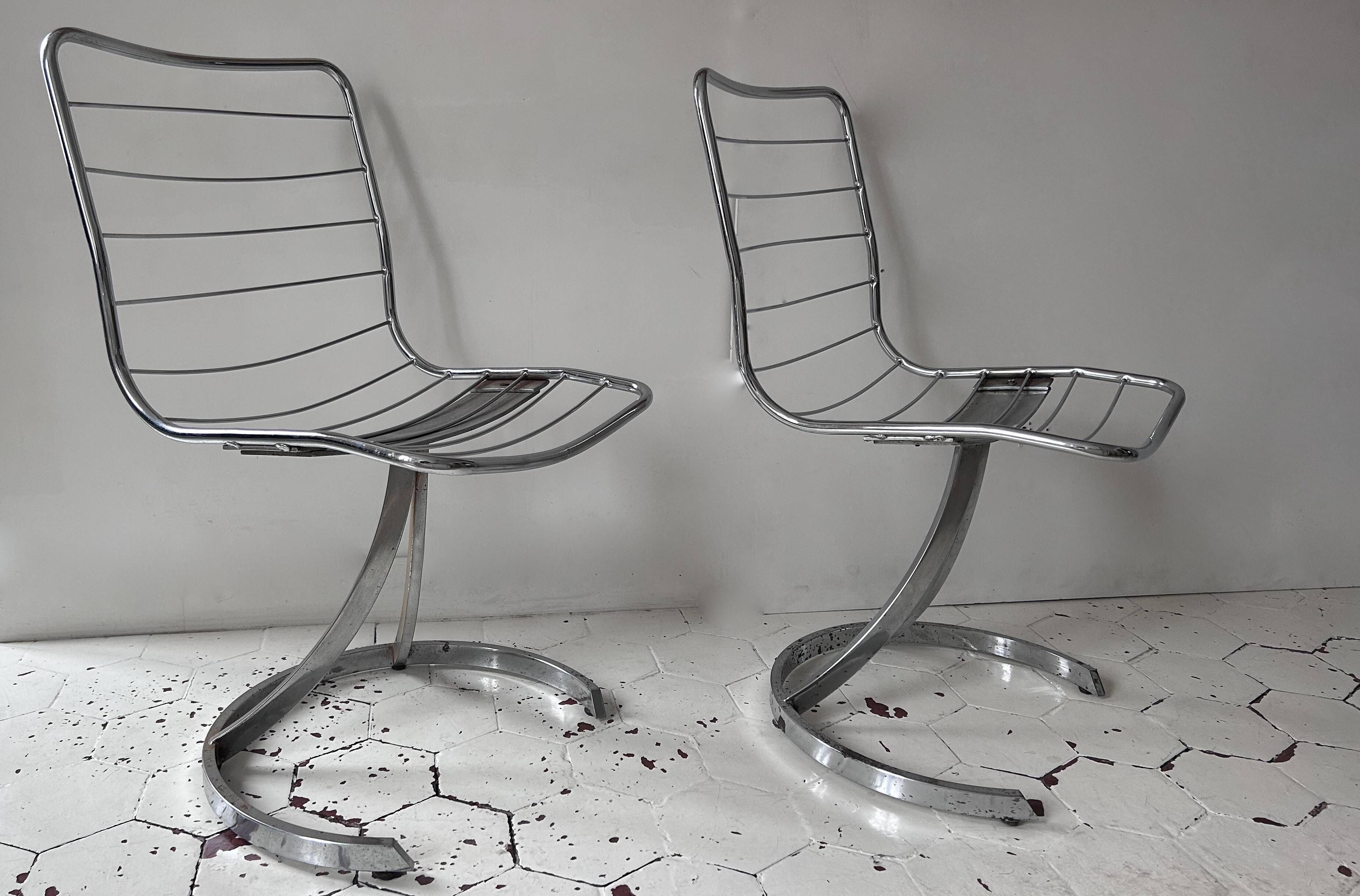 Pair of vintage chairs, chrome metal, France 1970