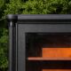 Renovated black antique Louis XVI style display cabinet, glass-fronted bookcase.