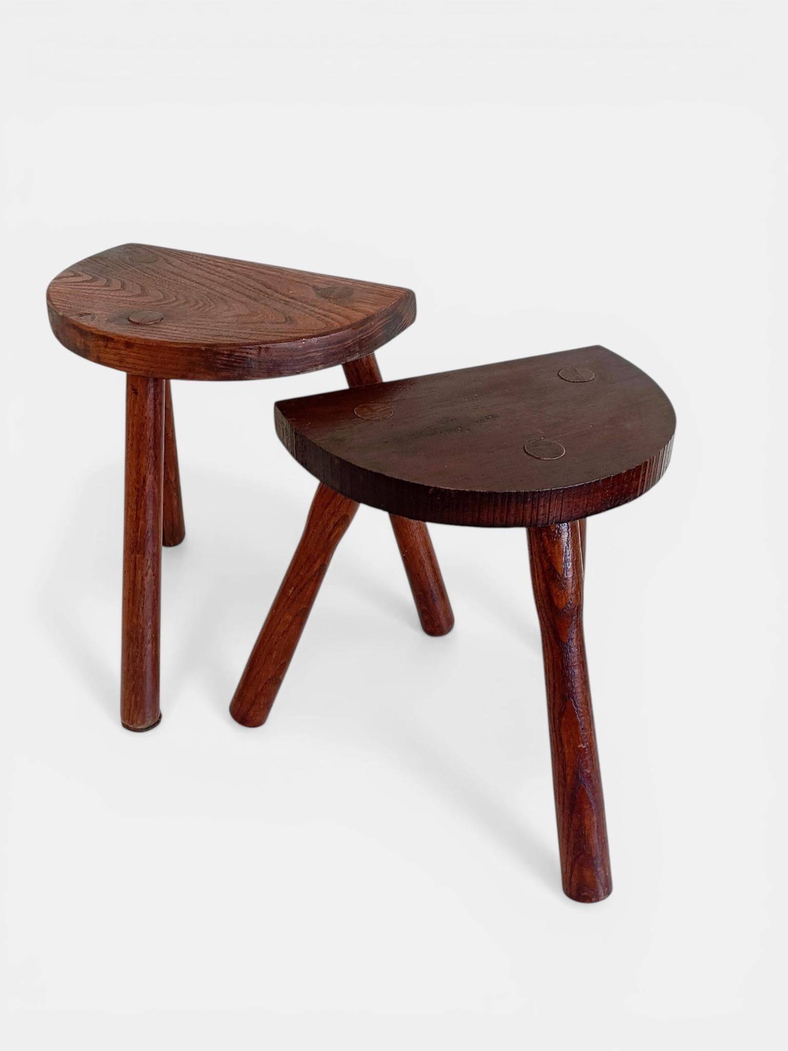 Antic Rustic Wabisabi Tripod Wooden Stools/ Accent Tables, France, Early 20th-C.