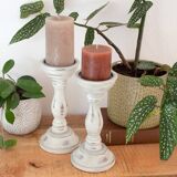 Set Of 2 Vintage Rustic Wooden Candle Holders, Country Home Decor