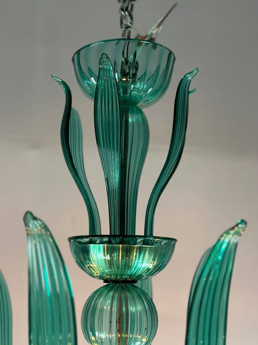 Venetian chandelier in emerald murano glass 10 arms of light