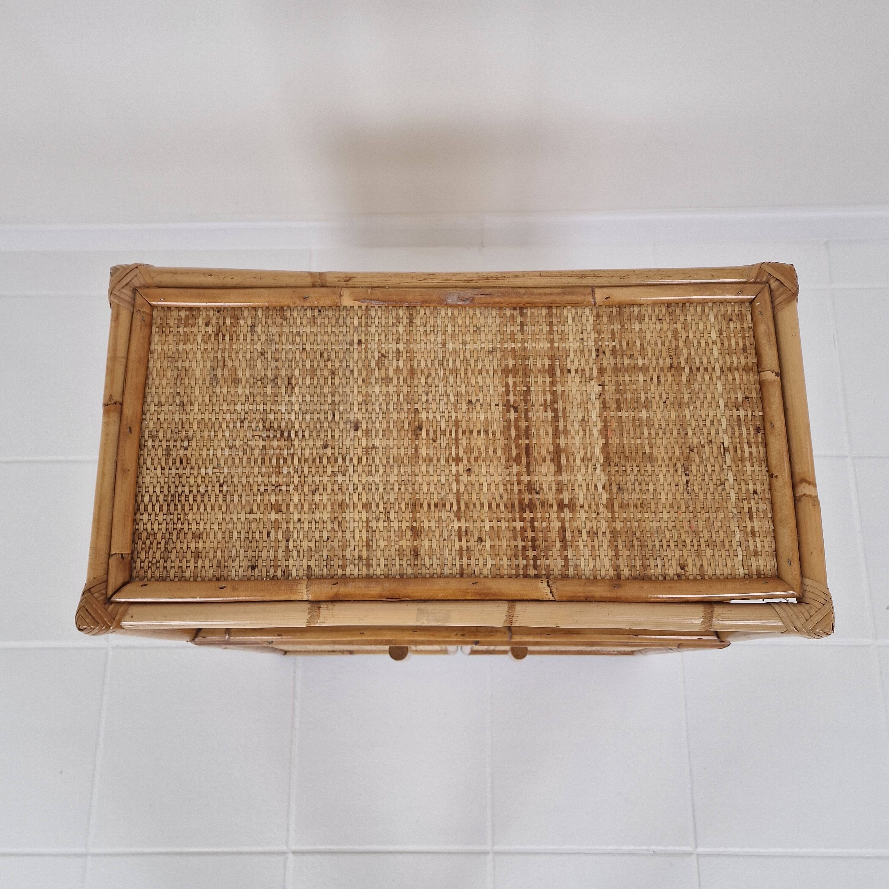 Italian Bamboo and Rattan Cabinet or Bed Side Table, 1980s