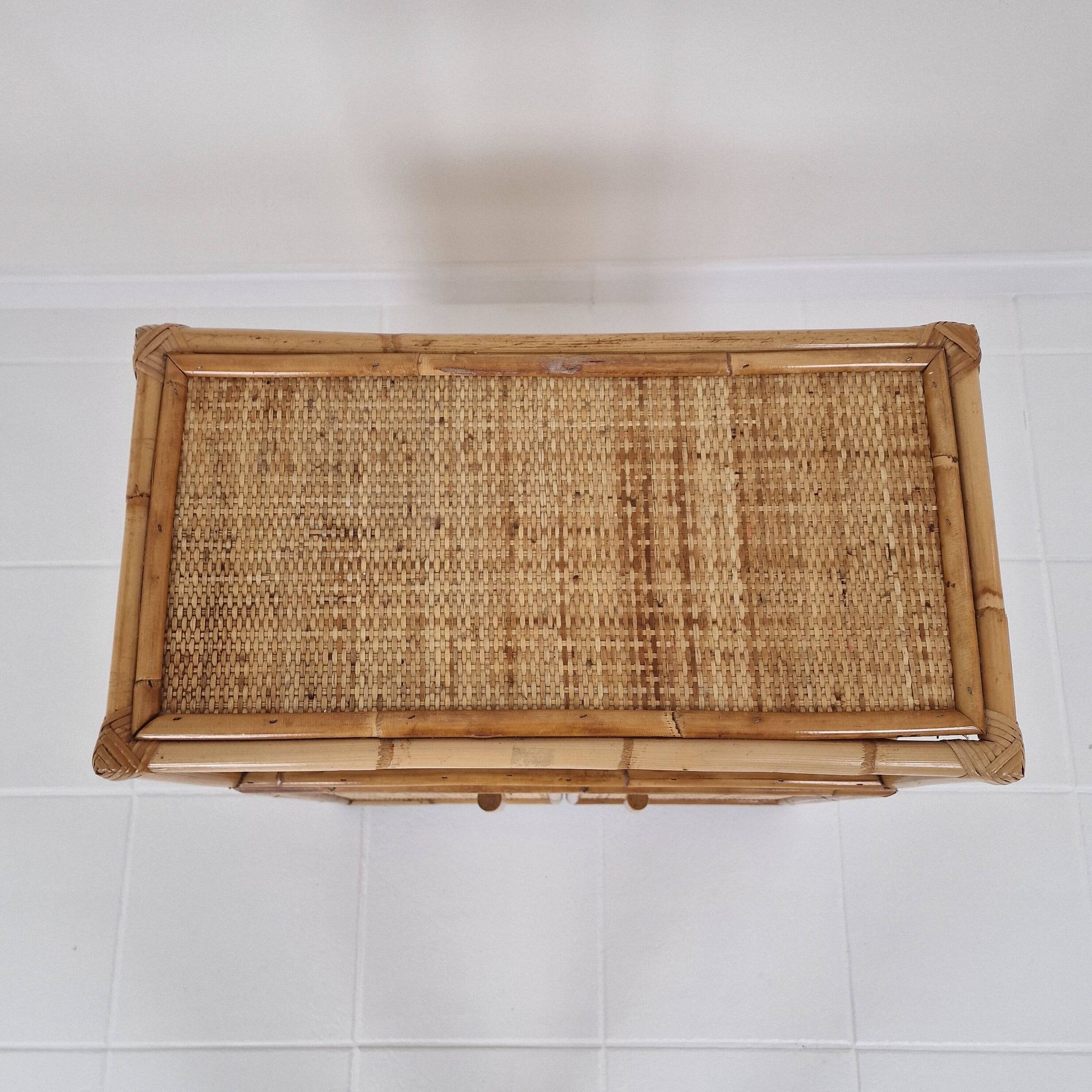 Italian Bamboo and Rattan Cabinet or Bed Side Table, 1980s