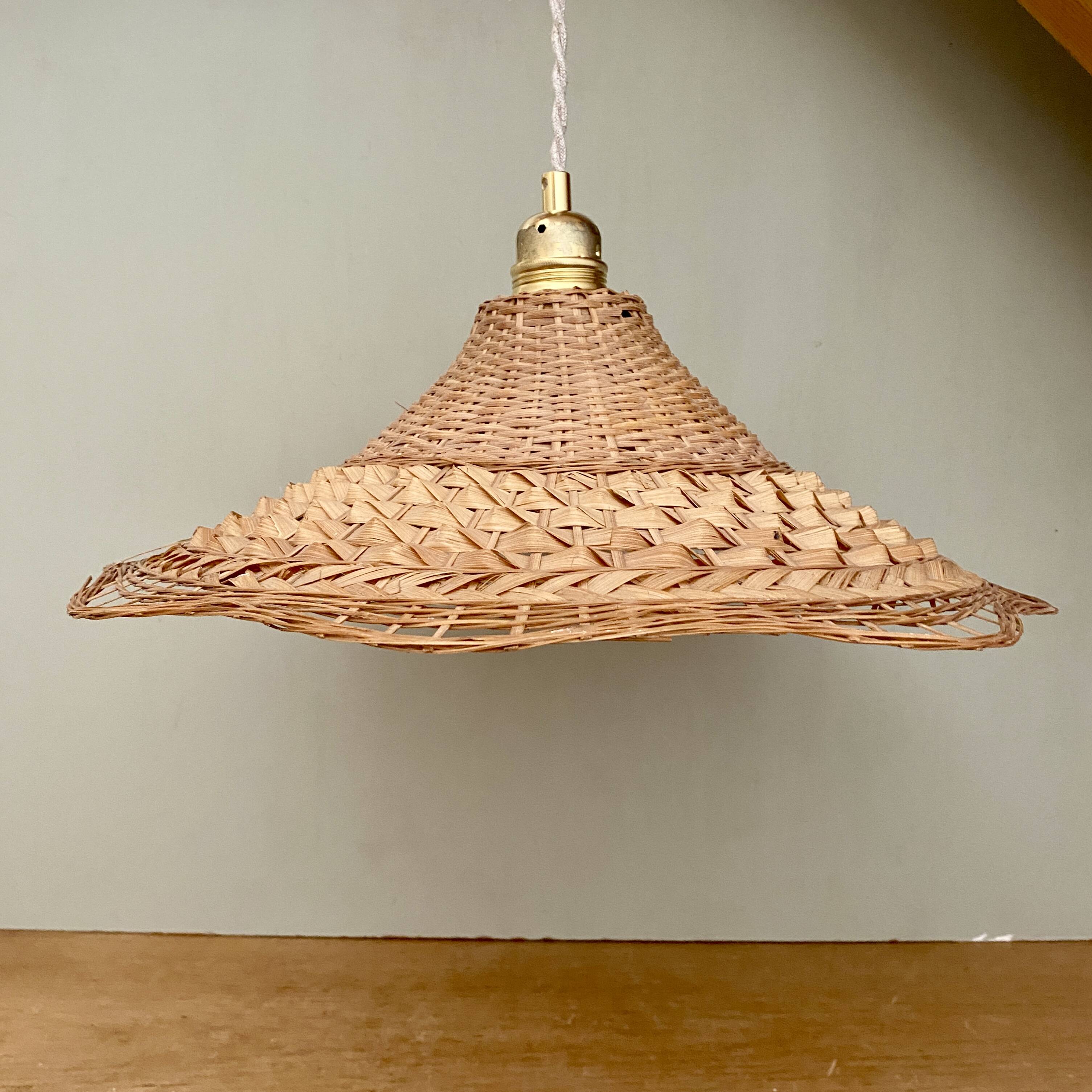Vintage lampshade pendant light in natural material
