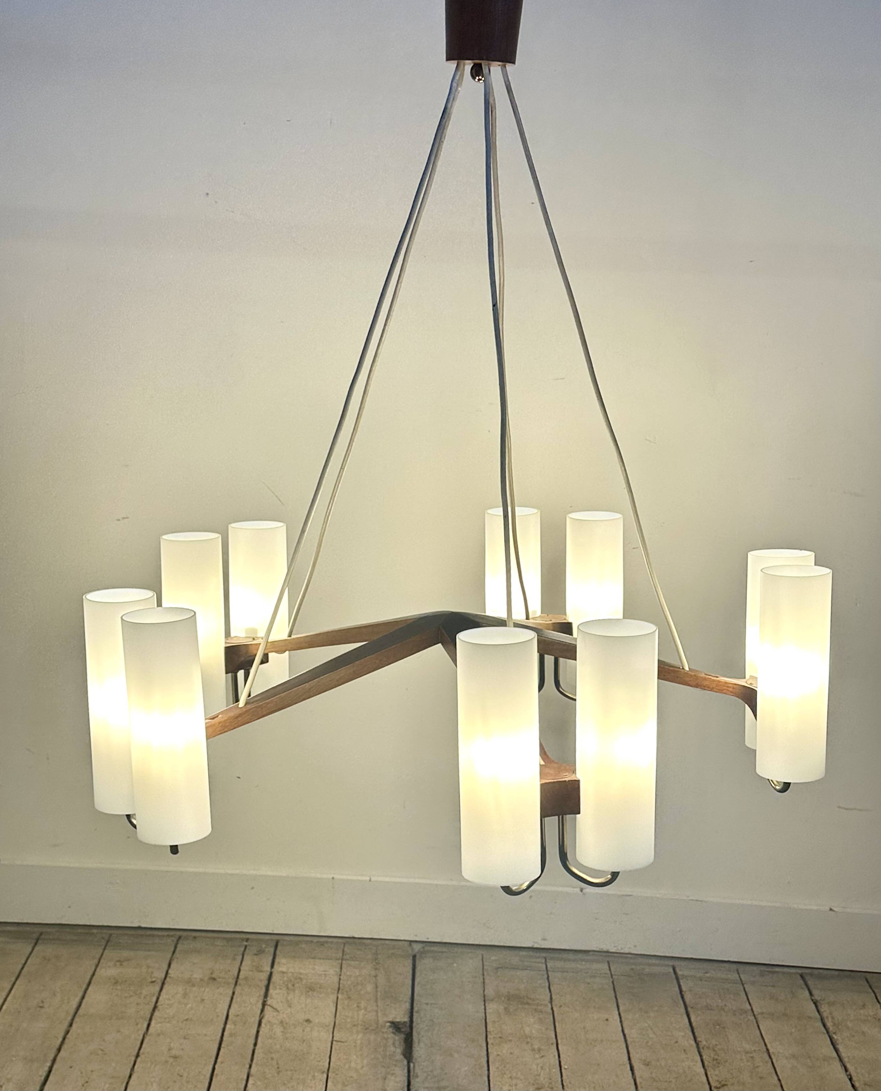 vintage Scandinavian chandelier 10 lights Östen Kristiansson for Luxus 1960s