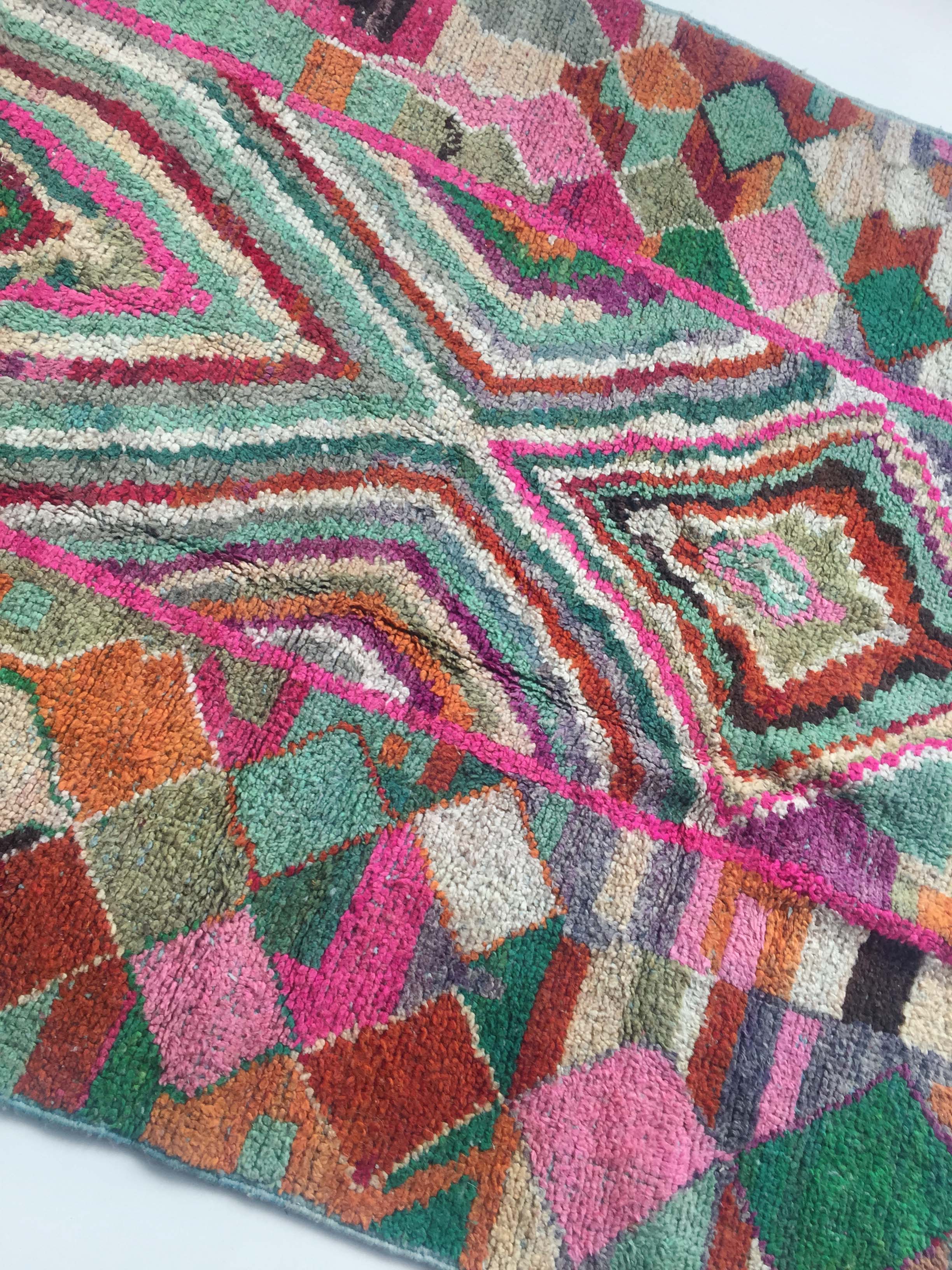 Moroccan Berber carpet Boujaad with colorful graphic patterns 276x162cm