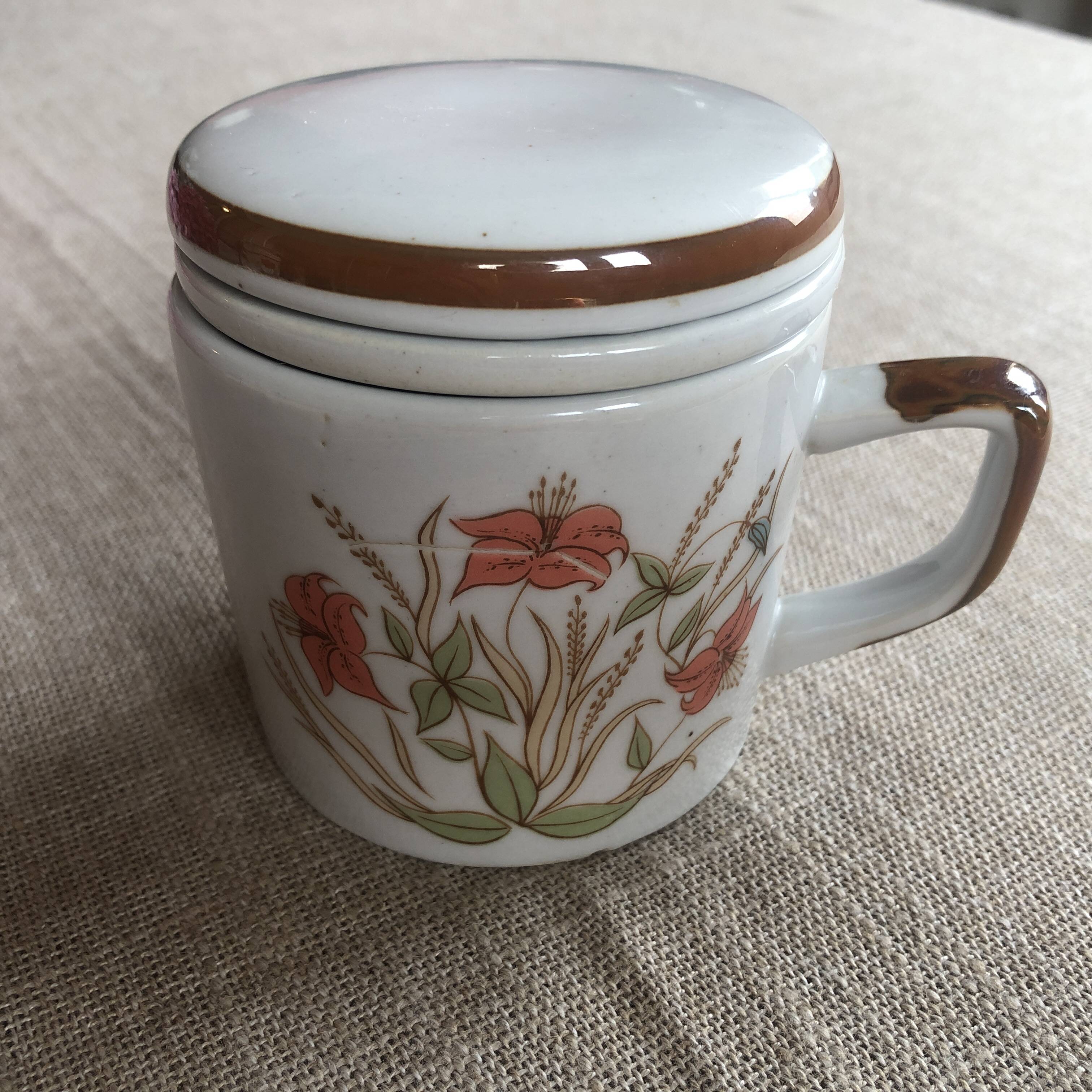 Orange flower stoneware tea pot