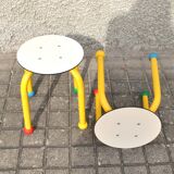 Set of 2 vintage children's stools in playful tubular metal produced by MMO Paris in 1999