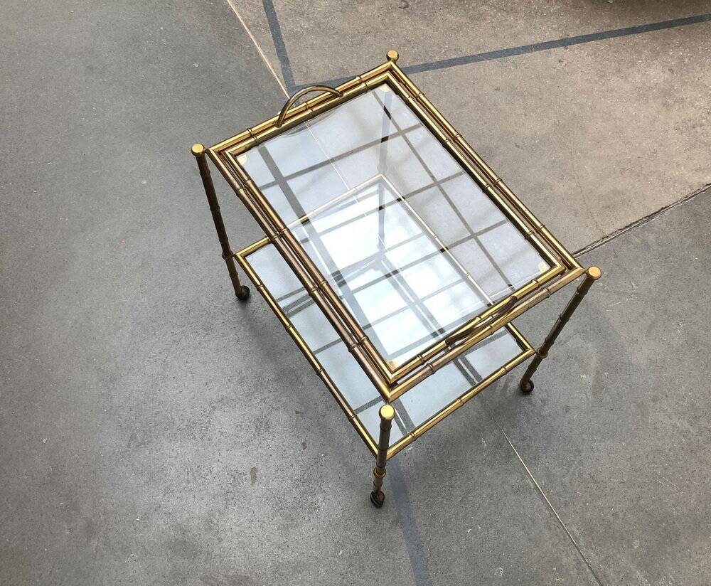 Bamboo imitation brass serving tray in Hollywood Regency style from the mid-century, 1960s.