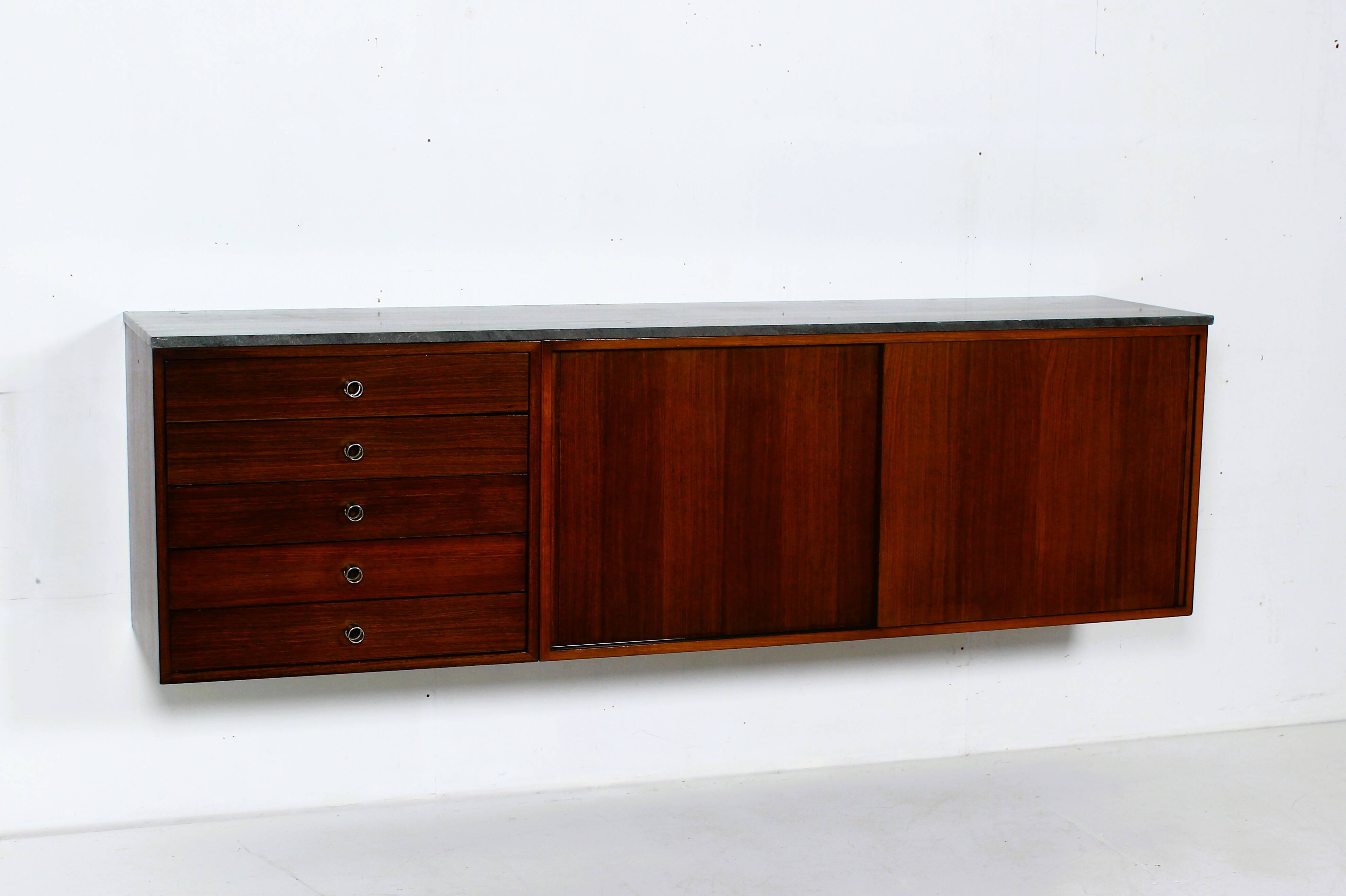 Suspended teak buffet from the 1970s.