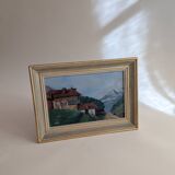 Old painting of a mountain chalet
