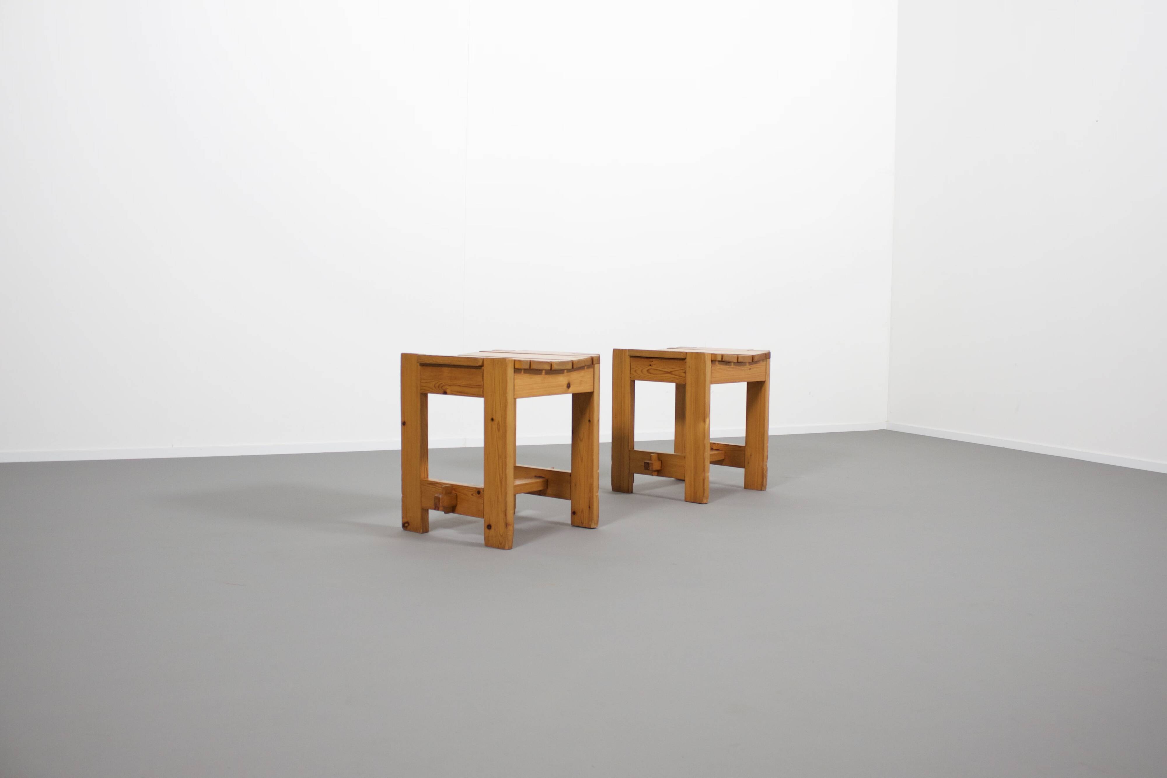 Solid Pine Midcentury Slat Stools, Sweden, 1960s