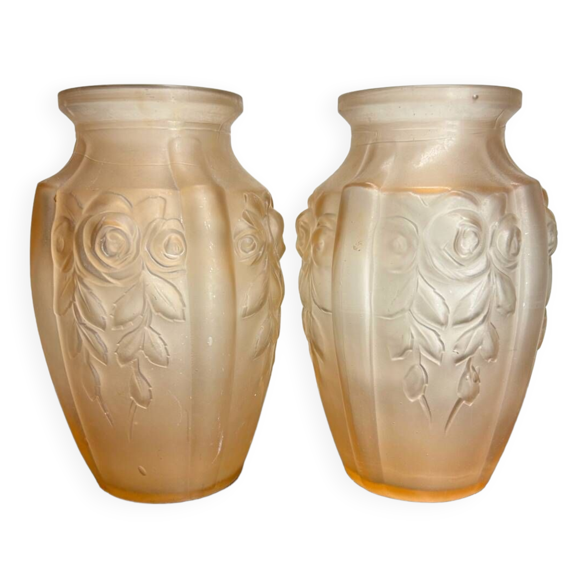 Art Deco pressed molded glass vases (X2)