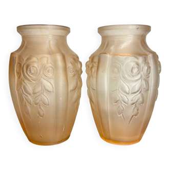 Art Deco pressed molded glass vases (X2)