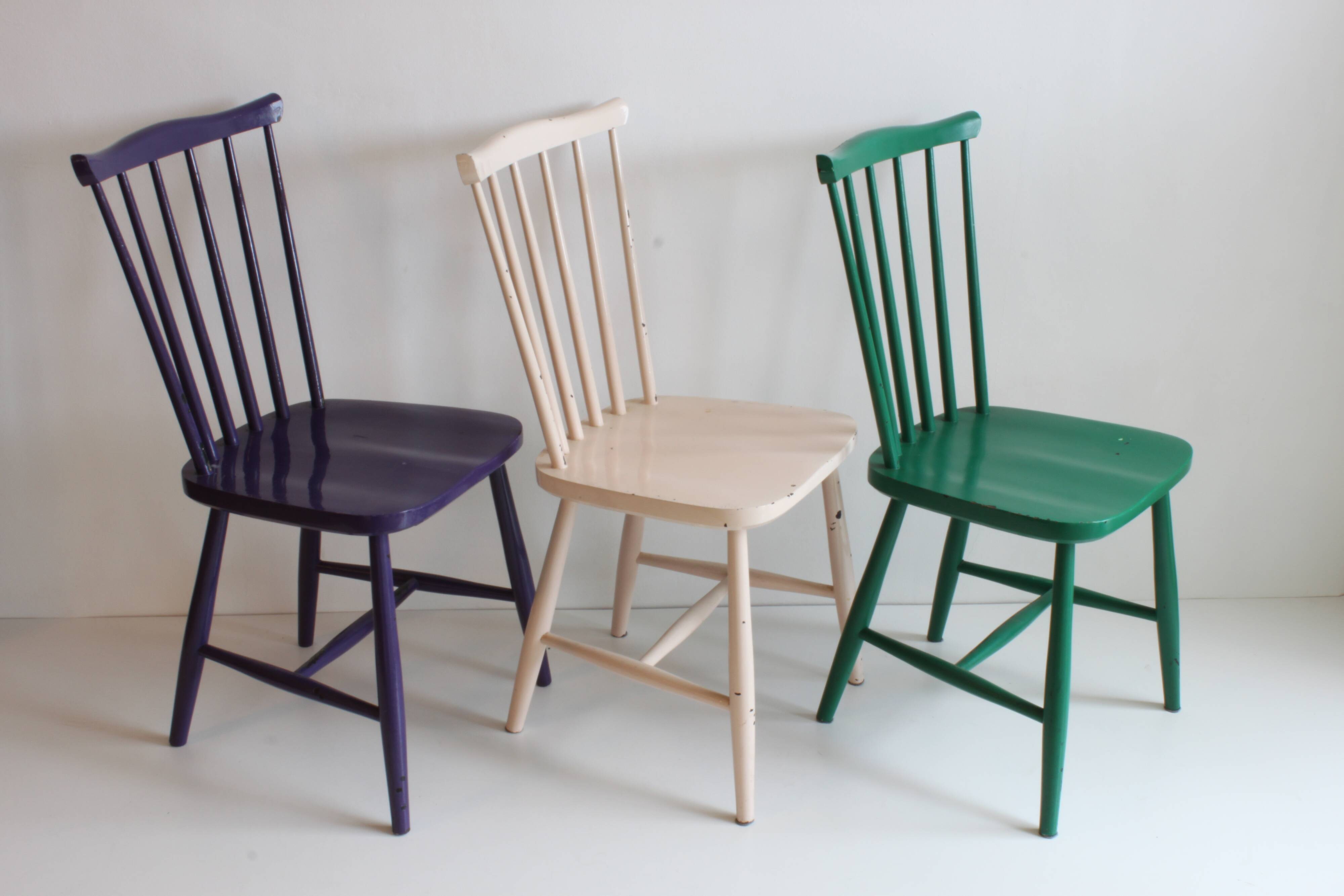 Three spindle back SH41 chairs by Yngve Ekström for Pastoe, 1960s