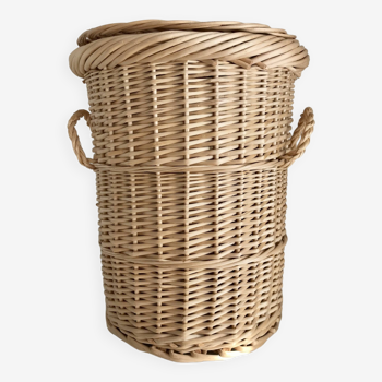 Panier cylindrique en osier avec couvercle