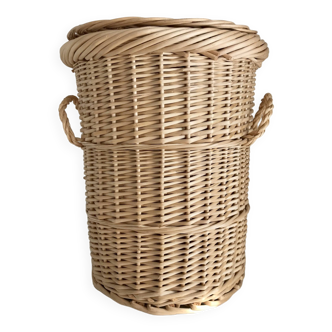 Panier cylindrique en osier avec couvercle