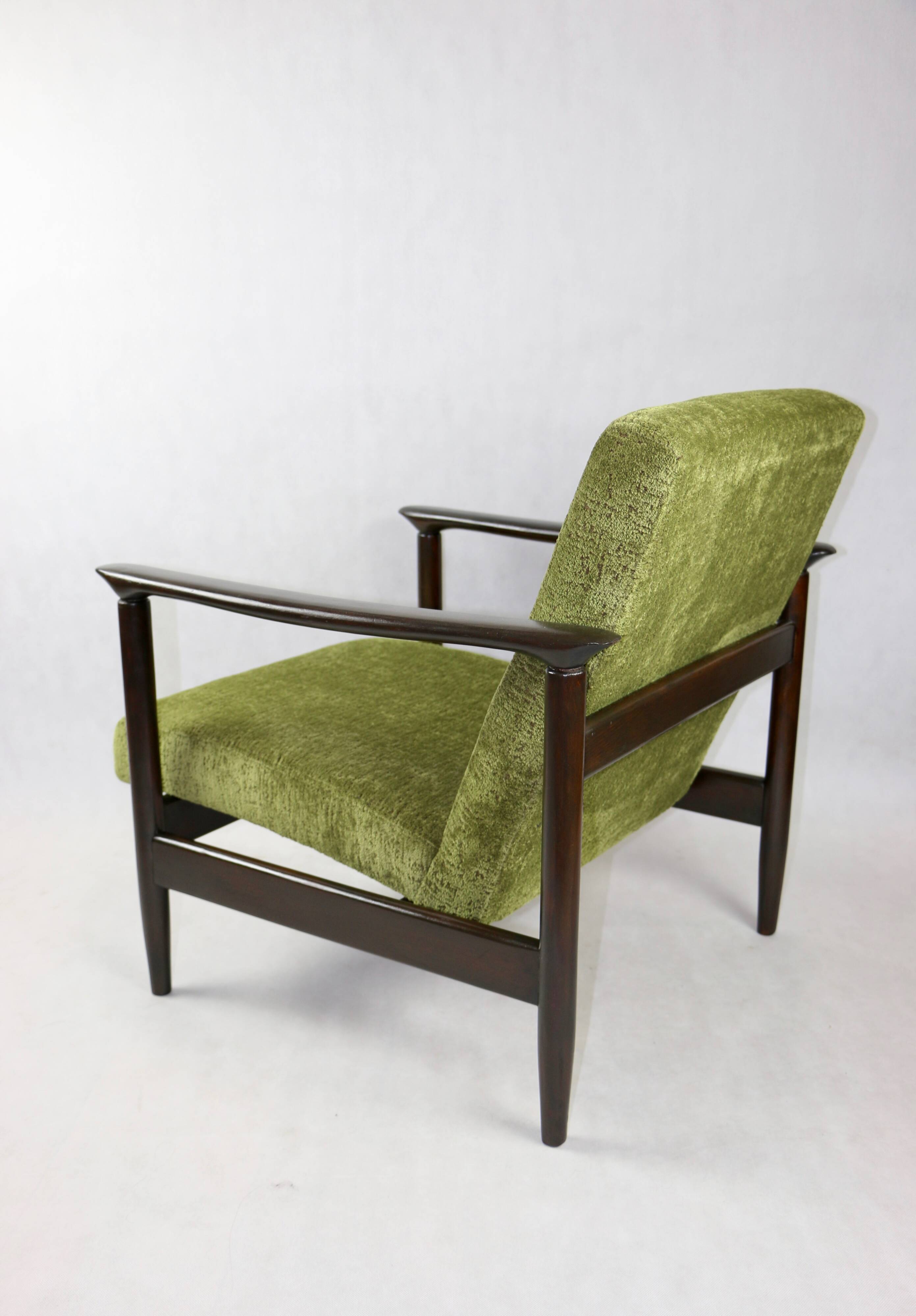 GFM-142 Armchair in Olive green attributed to Edmund Homa, 1970s - brown wood