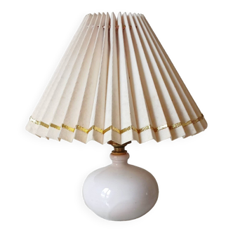 Enamelled terracotta lamp signed, pleated lampshade 1960