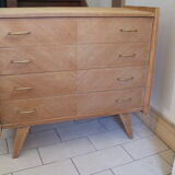 Chest of drawers with compass feet in raw wood