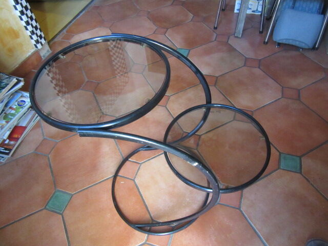 Metal selette and smoked glass by Yves Boutboul