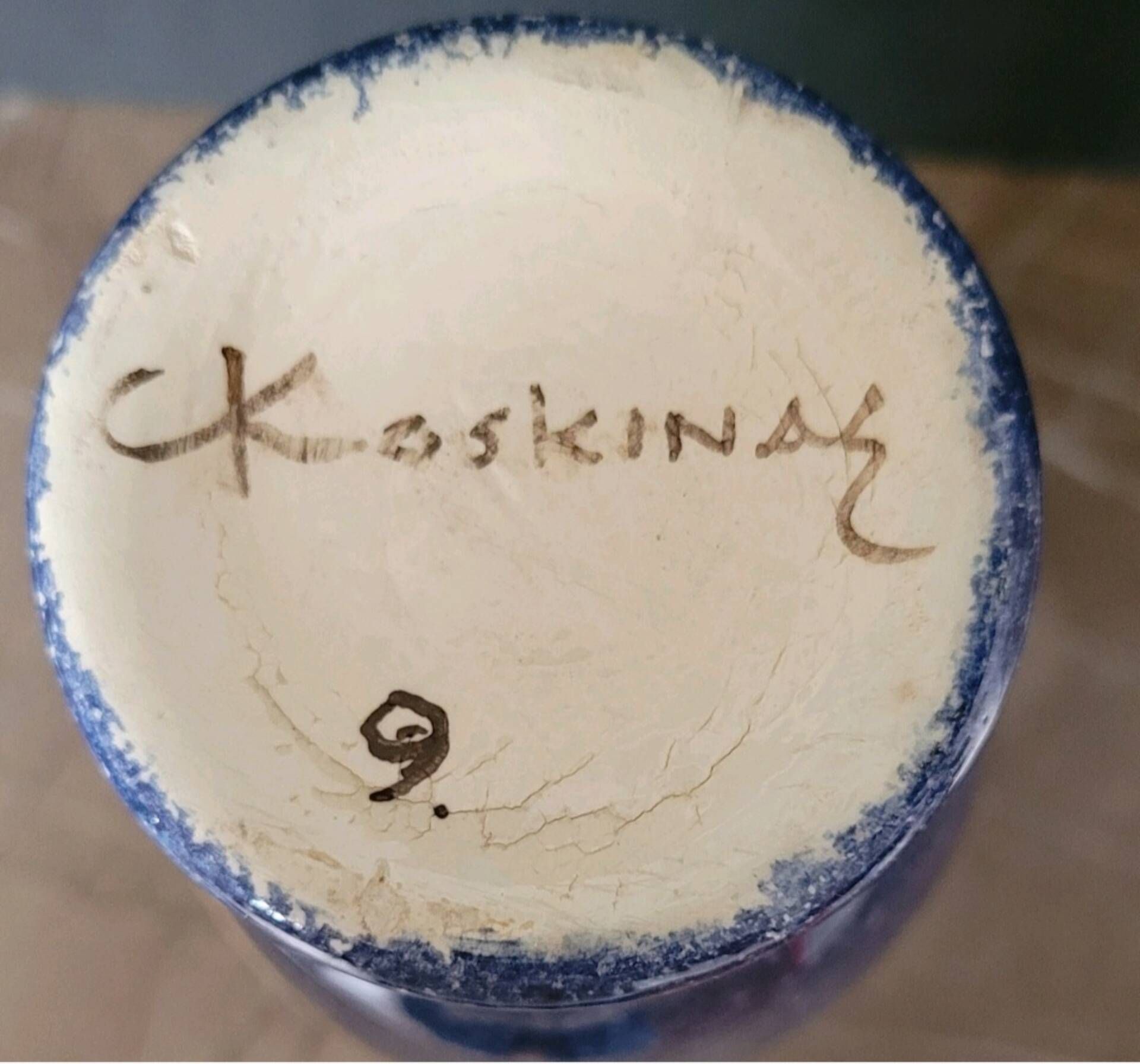 Hand-painted ceramic vase signed Koskinas, probably Greek.