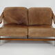 1970s Brutalist Dutch Oak and Leather 2 Seater Sofa
