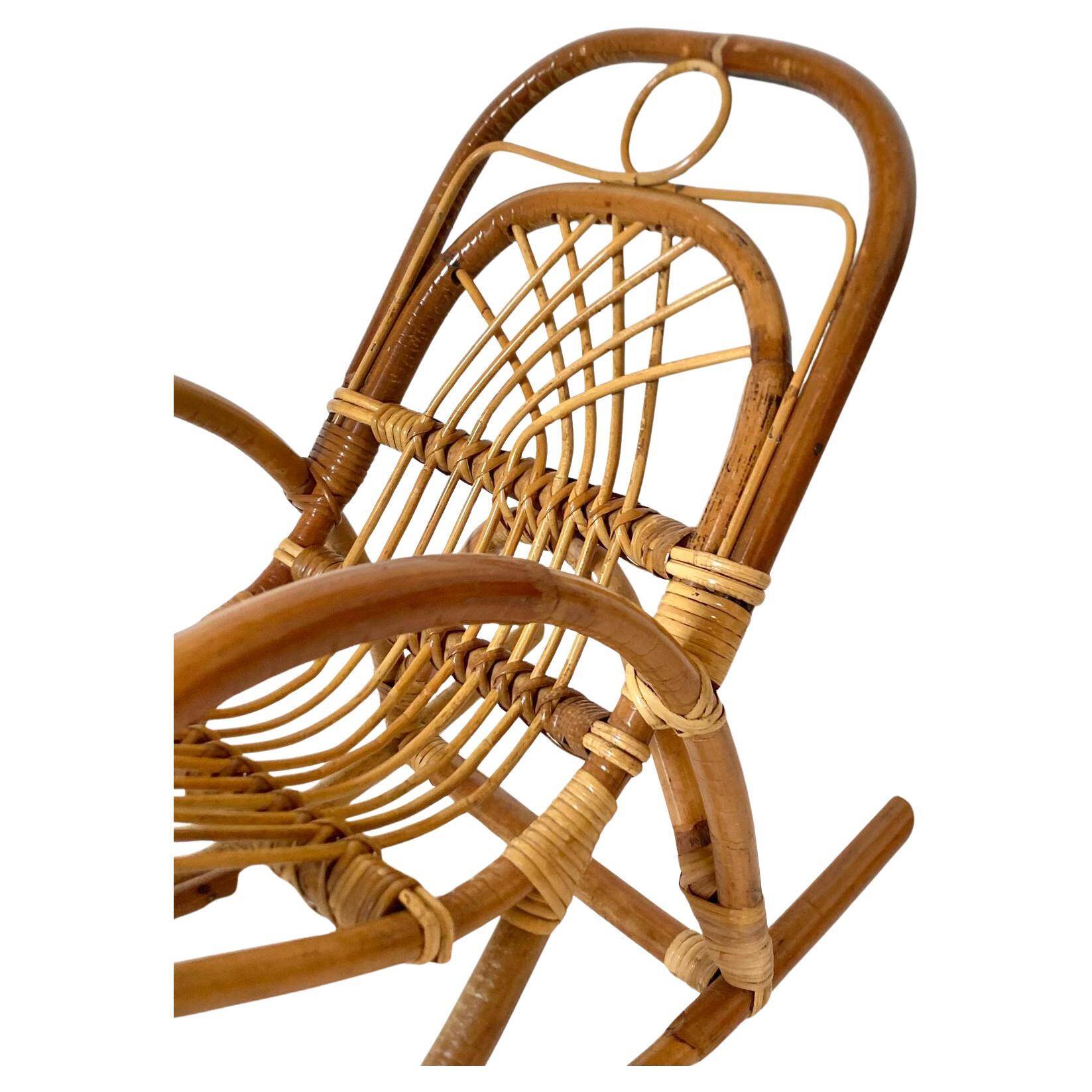 Mid Century Modern Bamboo Kids Rocking Chairs, Italy 1960s