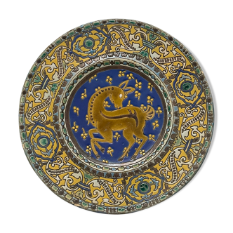 Old polychrome plate in clay ceramic 40 cm