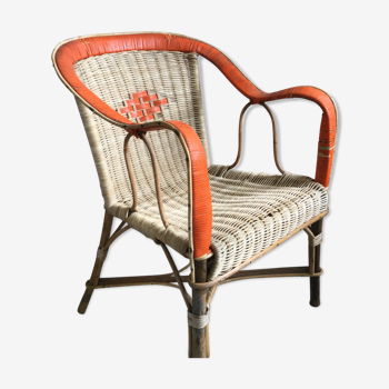 Fauteuil en rotin et bambou motif orange