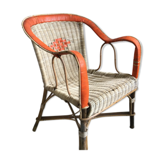 Fauteuil en rotin et bambou motif orange