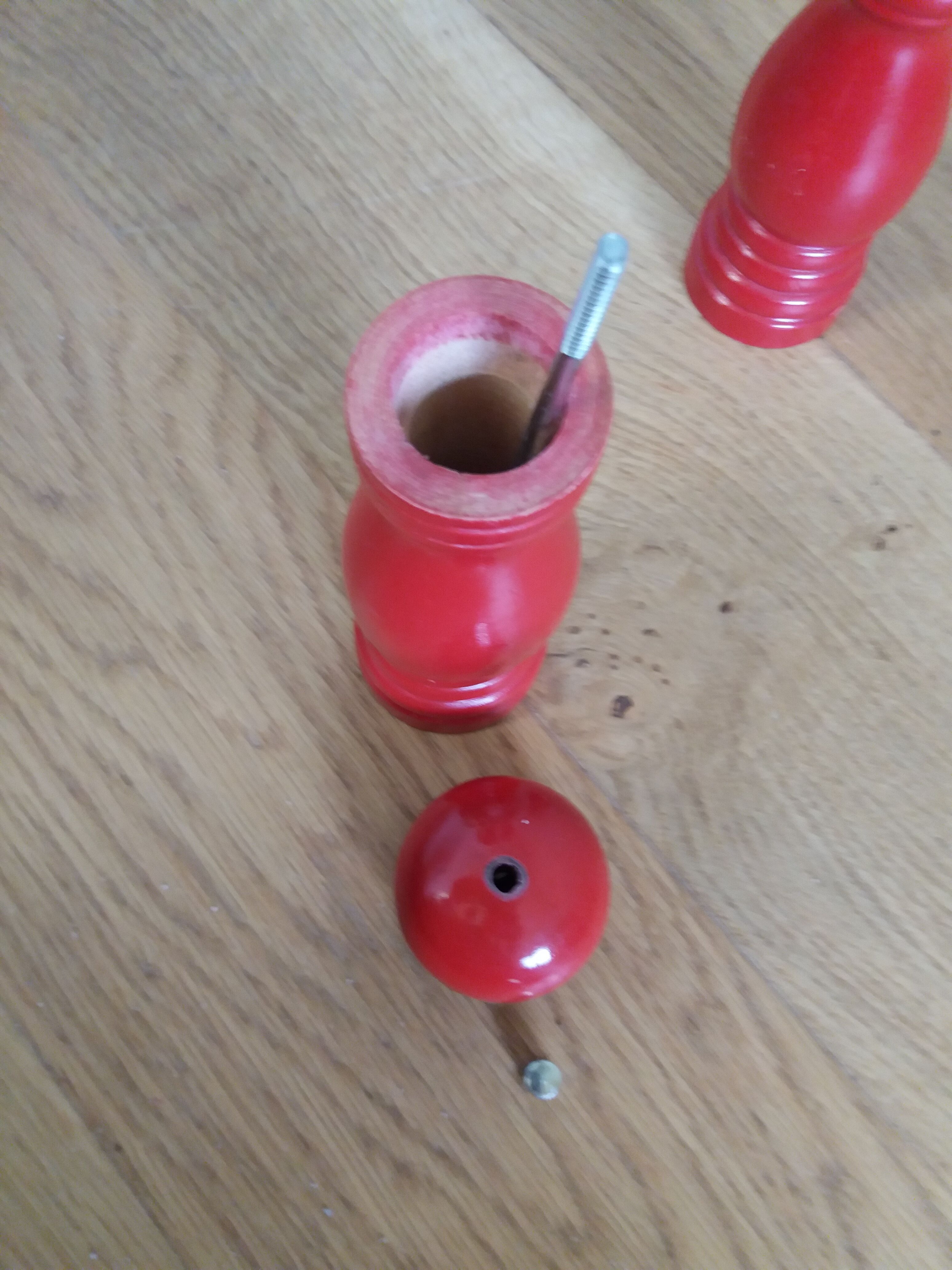 Pepper mill and turned wooden salt shaker