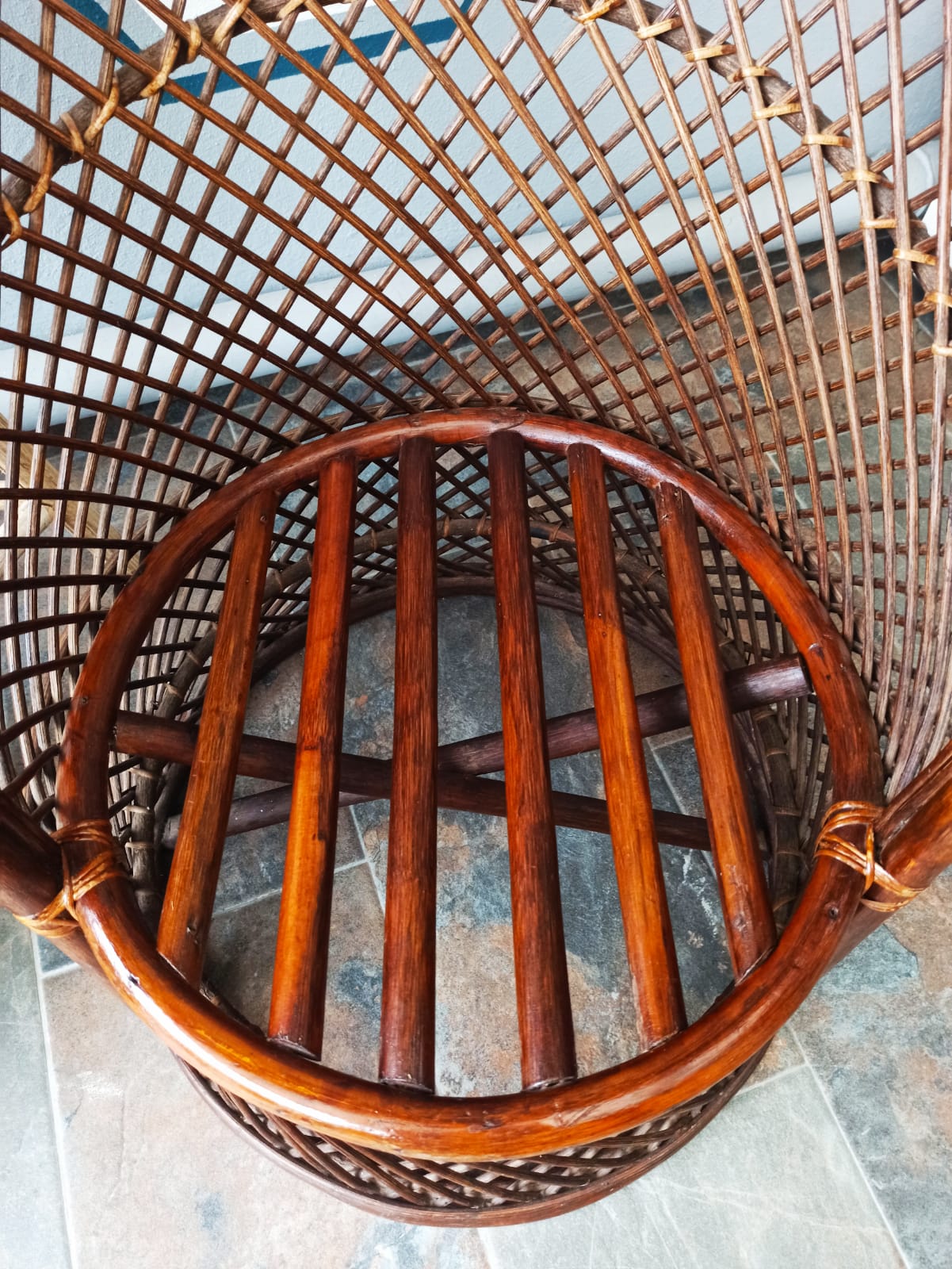 Pair of vintage bamboo rattan armchairs