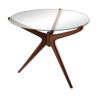 Table basse ou d'appoint scandinave bois & verre, danemark 1950