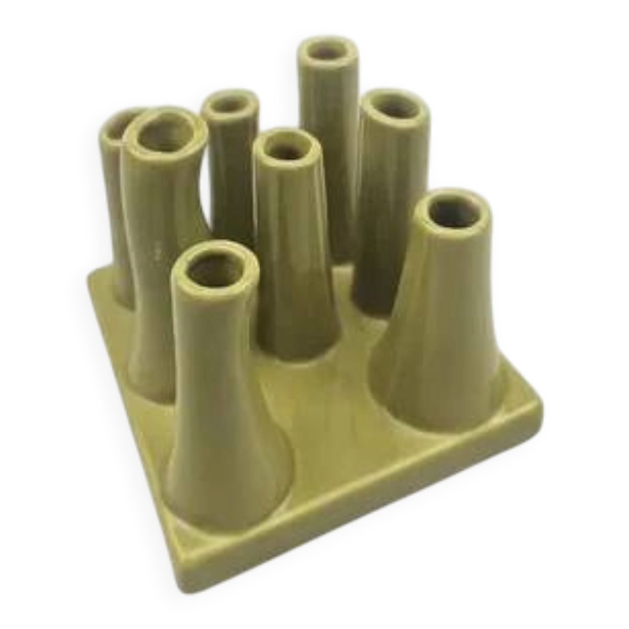 Green ceramic multi-tube vase