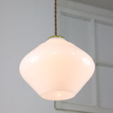 Mid-century italian white opaline and brass lamp