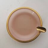 cendrier ,vide poche en opaline  rose ,cerclage en métal doré ,années 70,Italien vintage