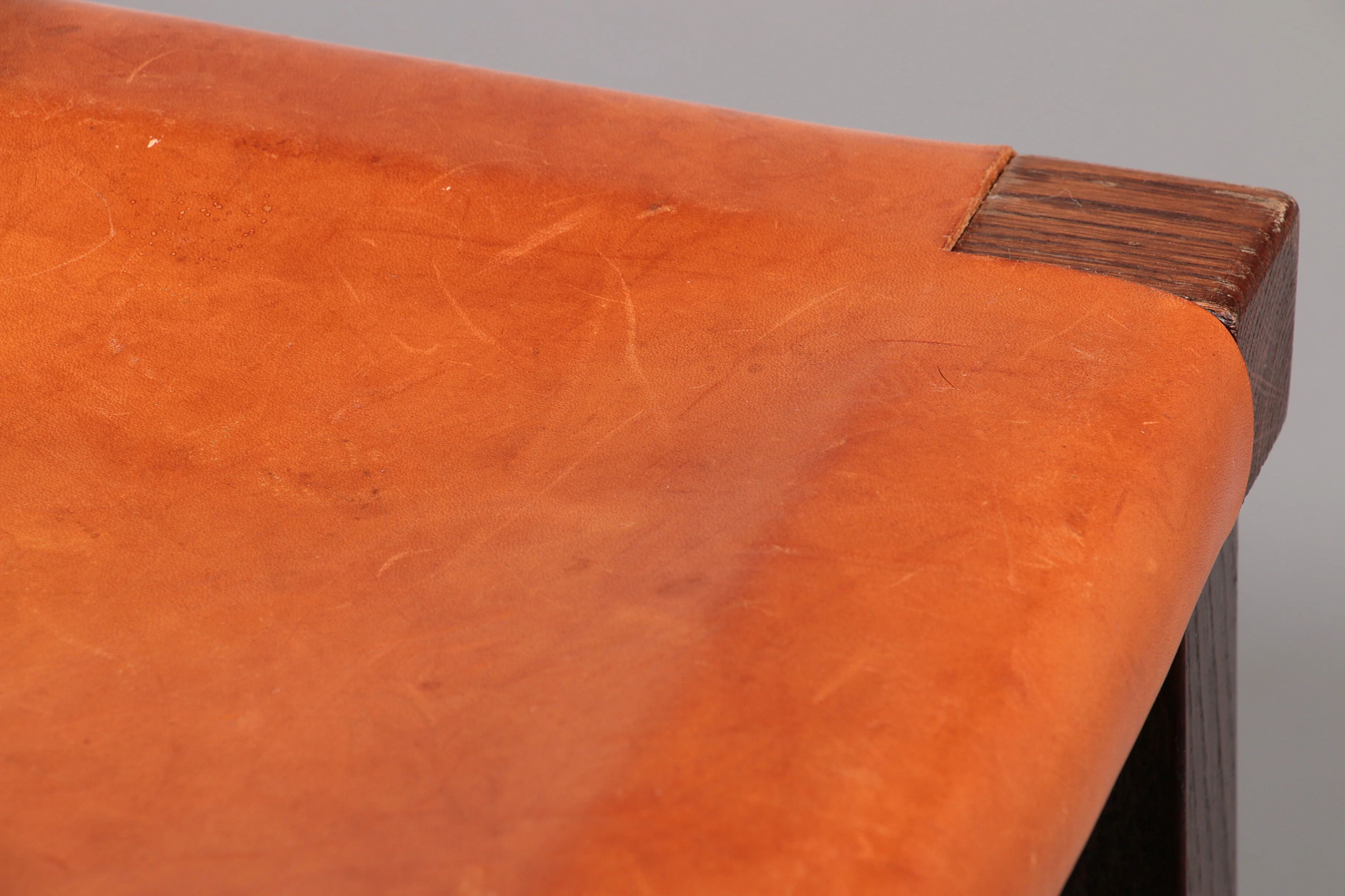 Mid-century oak bar stools with cognac leather seats