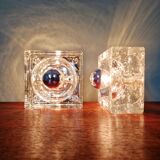 Pair of Ice Cube wall sconces in transparent bubbled glass, 1970s.