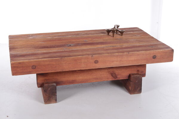 Table basse brutaliste en pin par Jens Lyngsøe pour Havdrup Trævarefabrik