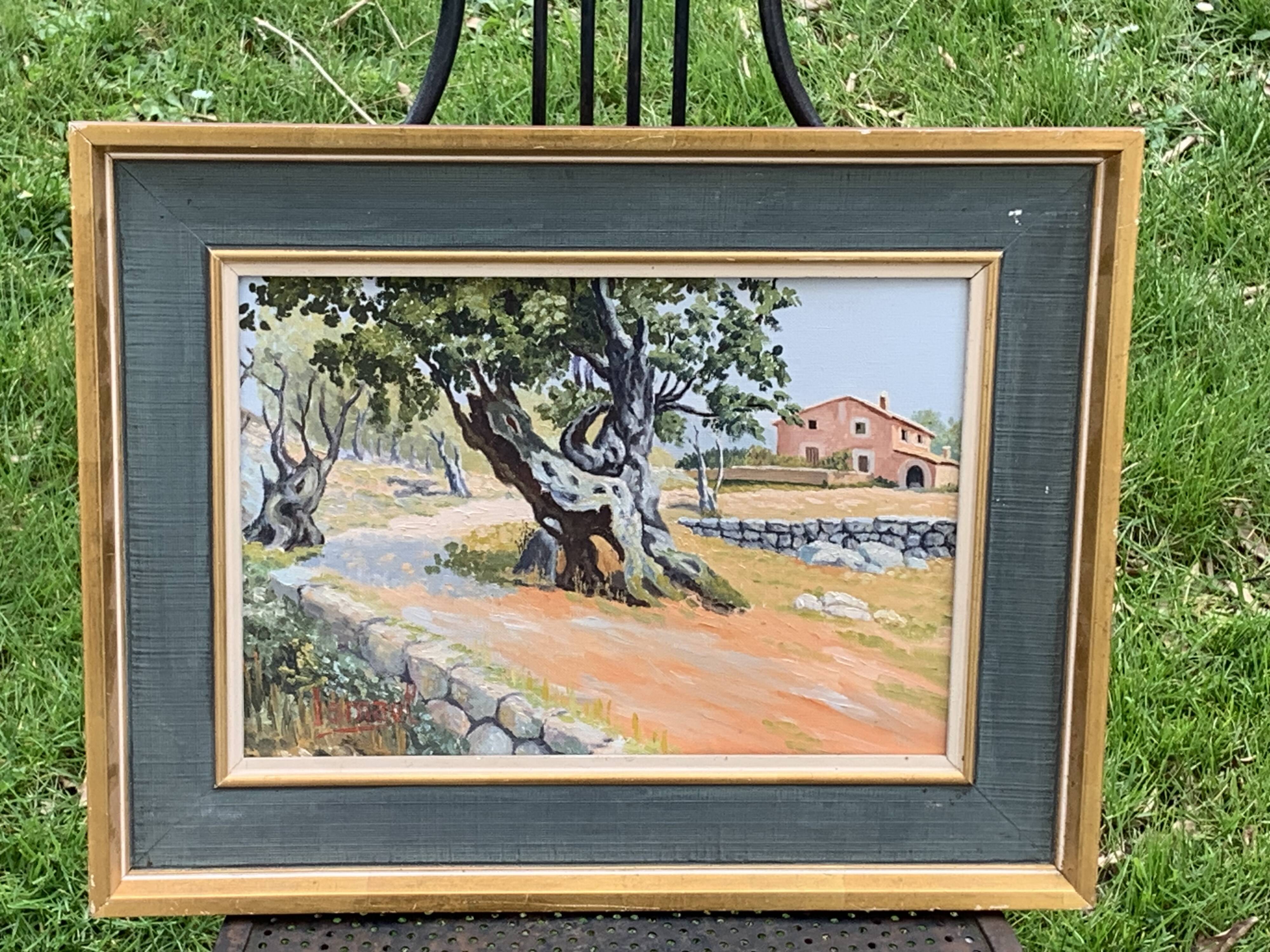 Framed painting, painting, southern farmhouse, Ismael sign, painting on framed canvas cardboard, vintage