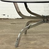 Vintage coffee table with smoked glass top and chrome frame