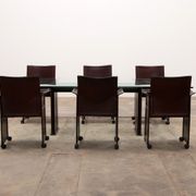 Tito Agnoli for Matteo Grassi leather dining table and six chairs