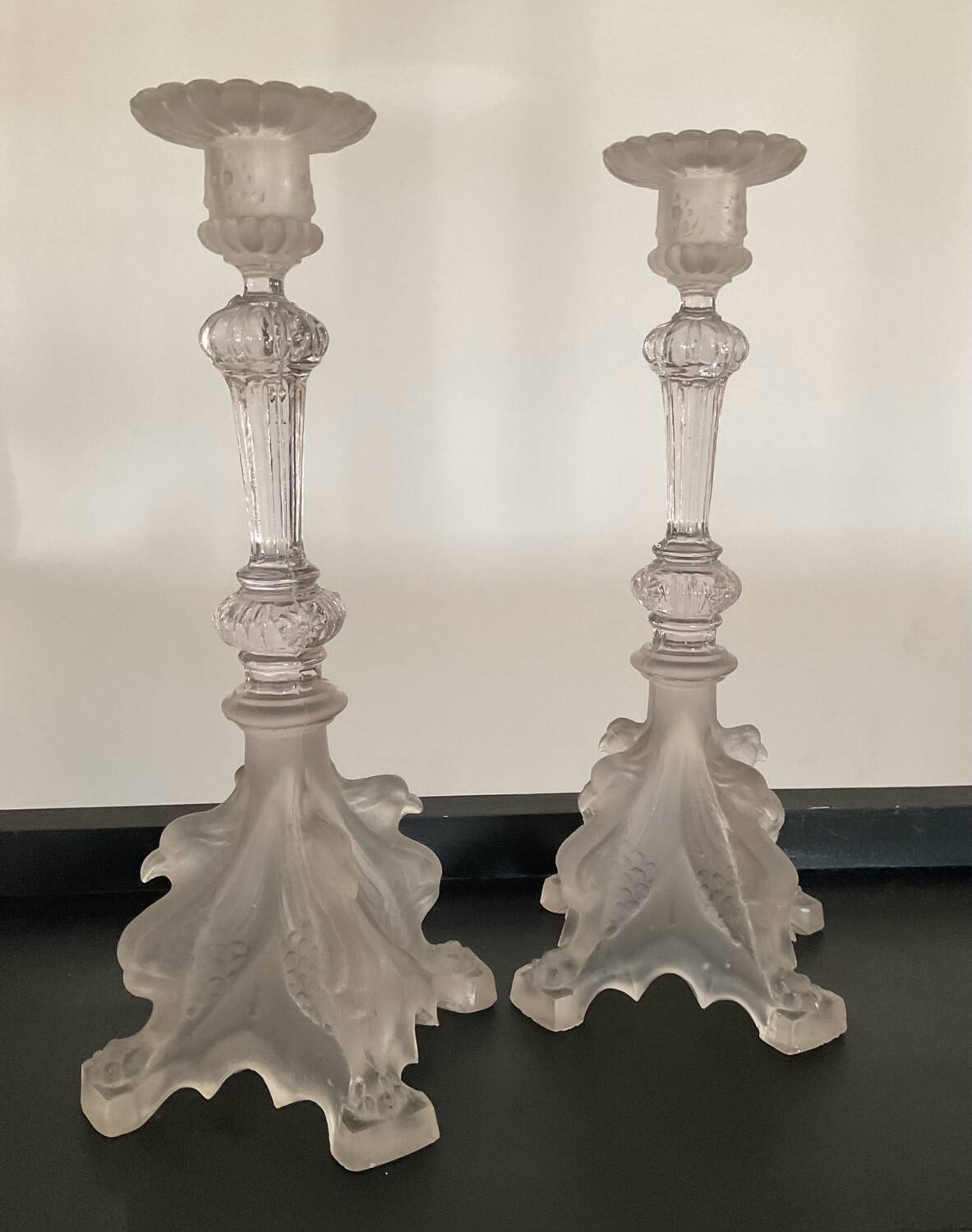 Pair of vintage Val St Lambert candlesticks