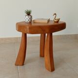 Vintage tripod brutalist side table in solid oak