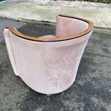 Art Deco club armchair Daisy Simon in beige leather and wood.