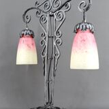 Important Wrought Iron Double-Headed Lamp by Schneider, Art Deco, c. 1920