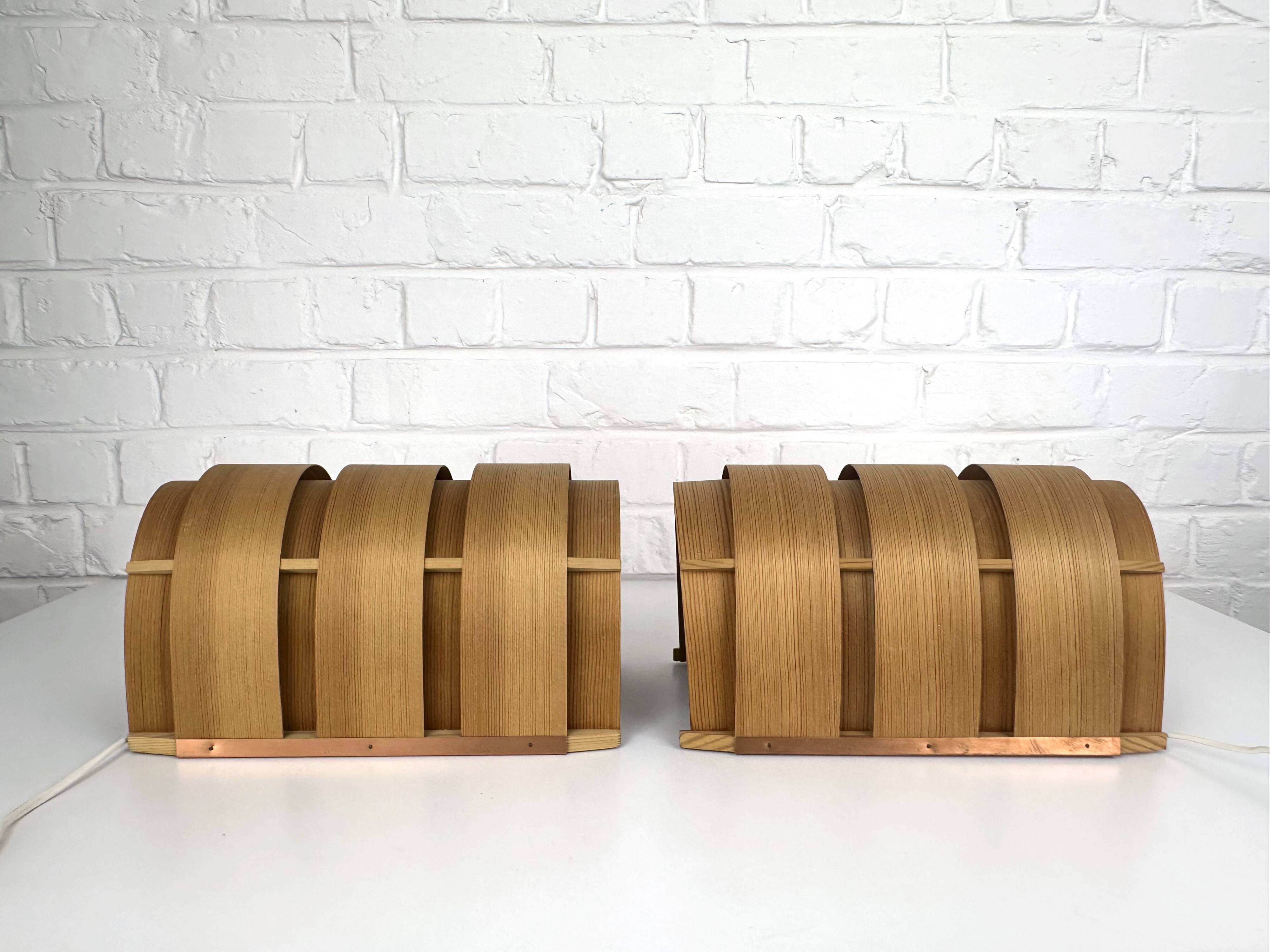 Pair of V155 wall lights in pine by Hans-Agne Jakobsson, Sweden, 1960.