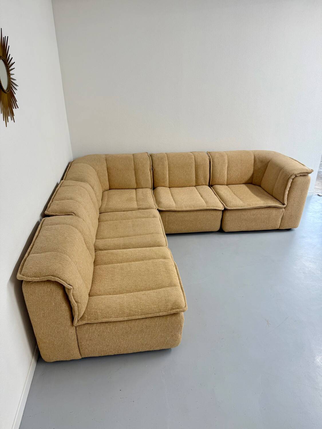 Modular sofa in beige fabric, 70s, 5 elements