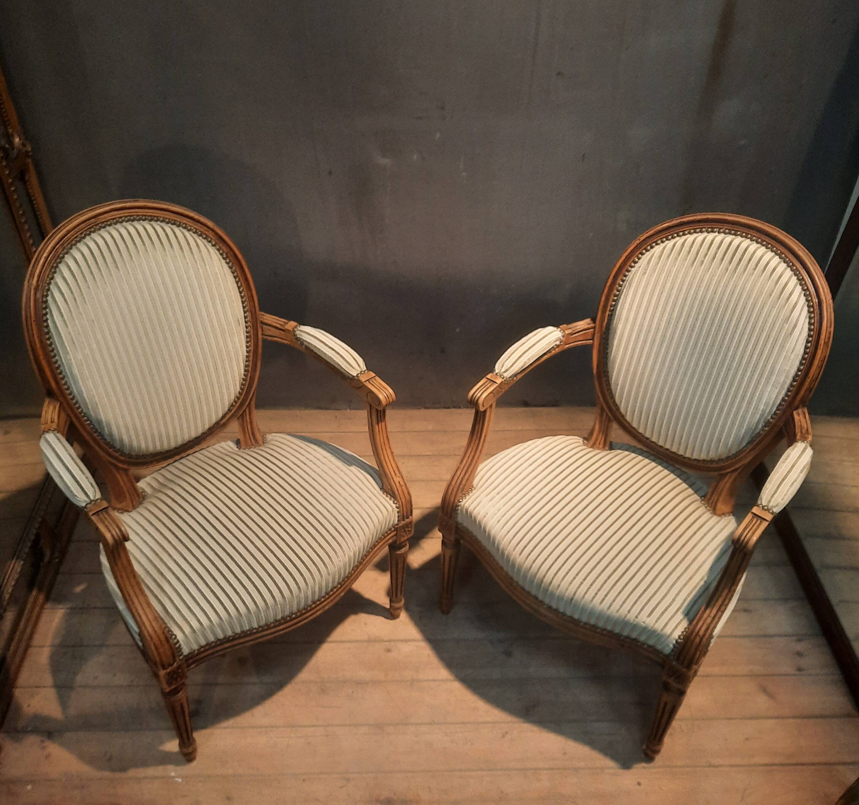 Pair of Louis XVI style medallion armchairs x